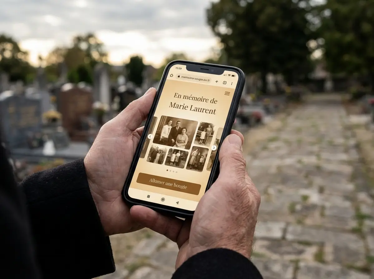 Espace mémoriel Meastoria ouvert sur un téléphone